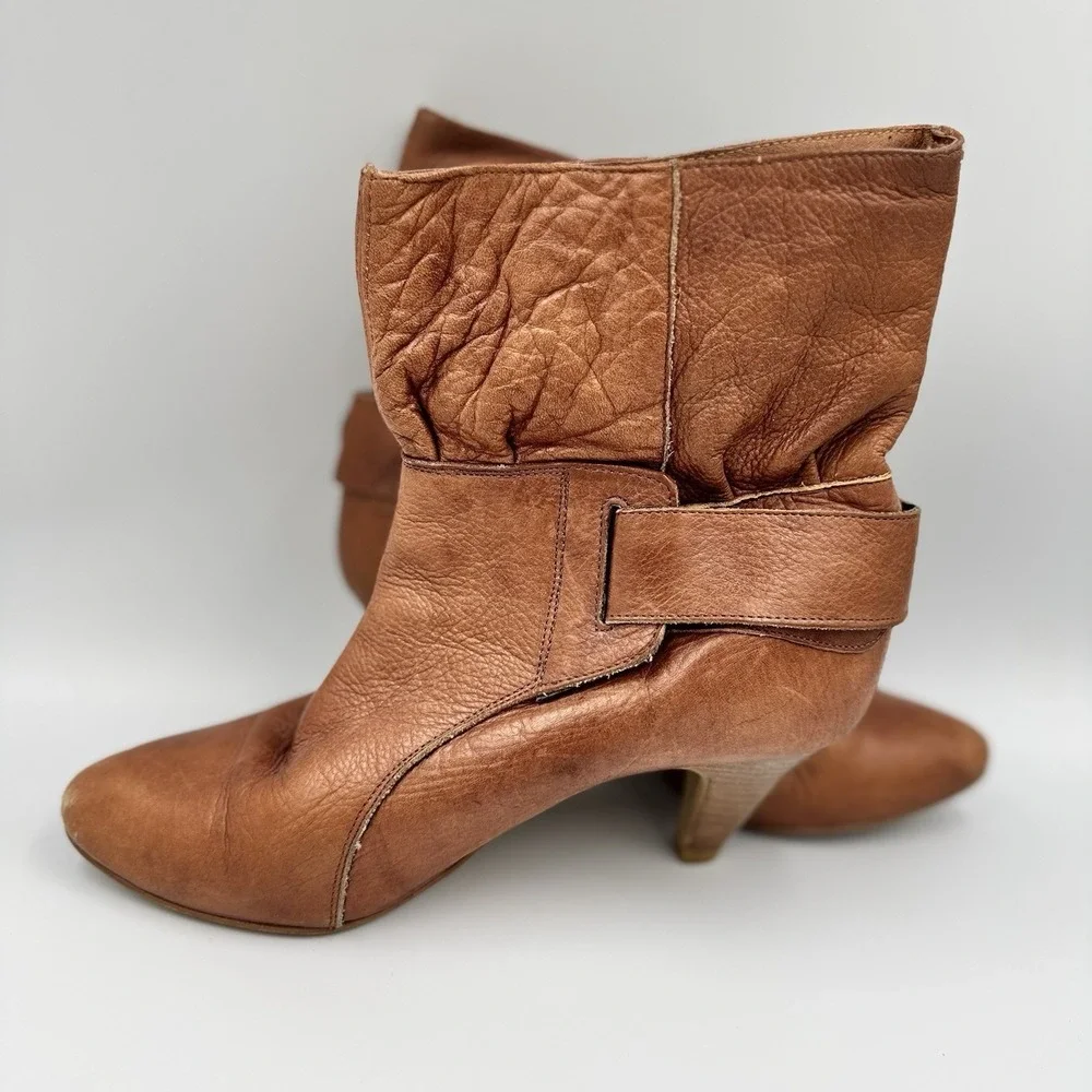 Steve Madden Brown‎ Leather 7 Slouchy Heeled Ankle Boot Casual Spain